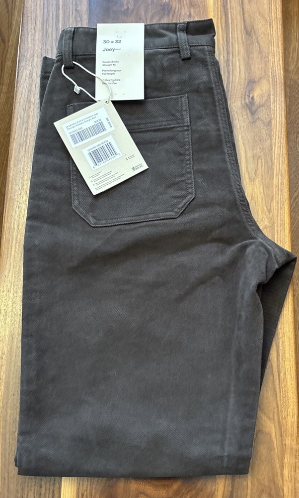 Frank And Oak, The Joey Straight Moleskin Pant in Dark Taupe. 30 X 32. NWT.