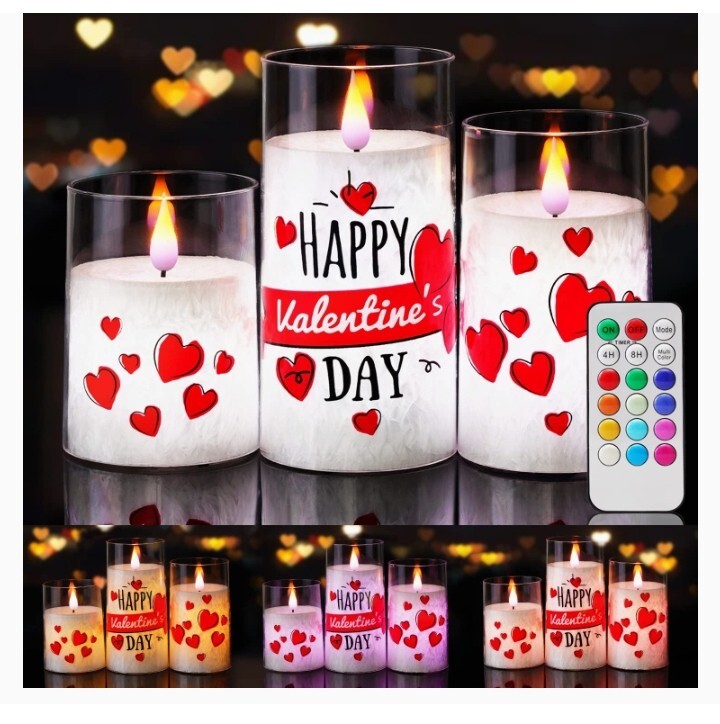 3 Valentine's Day Candles for Romantic Night, Romantic Candles, Heart Candles...