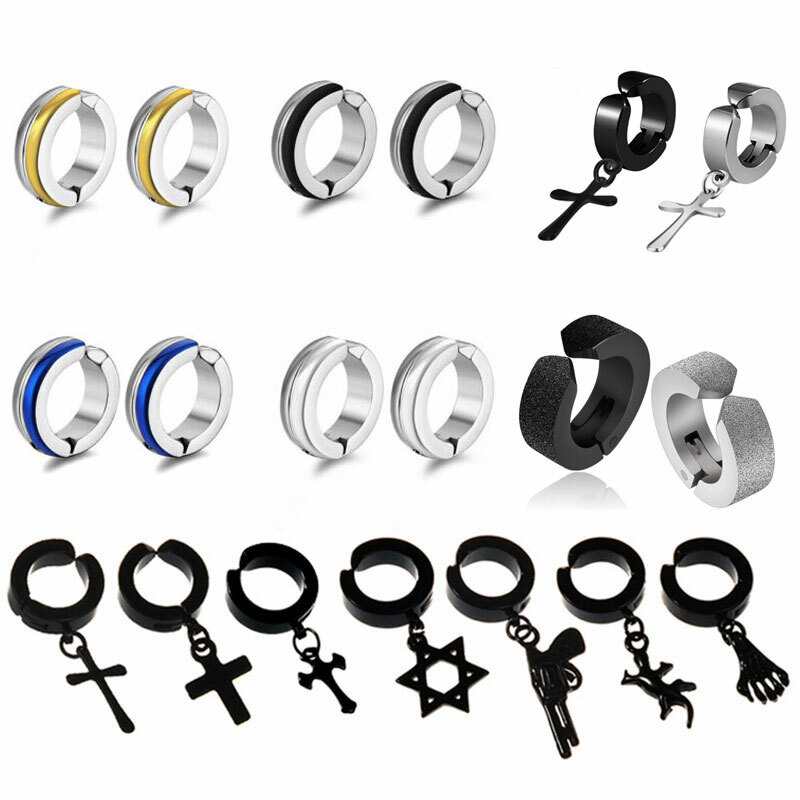 Men Women Titanium Steel Clip On Fake Ear Stud Hoop Non Piercing Earrings ⭐