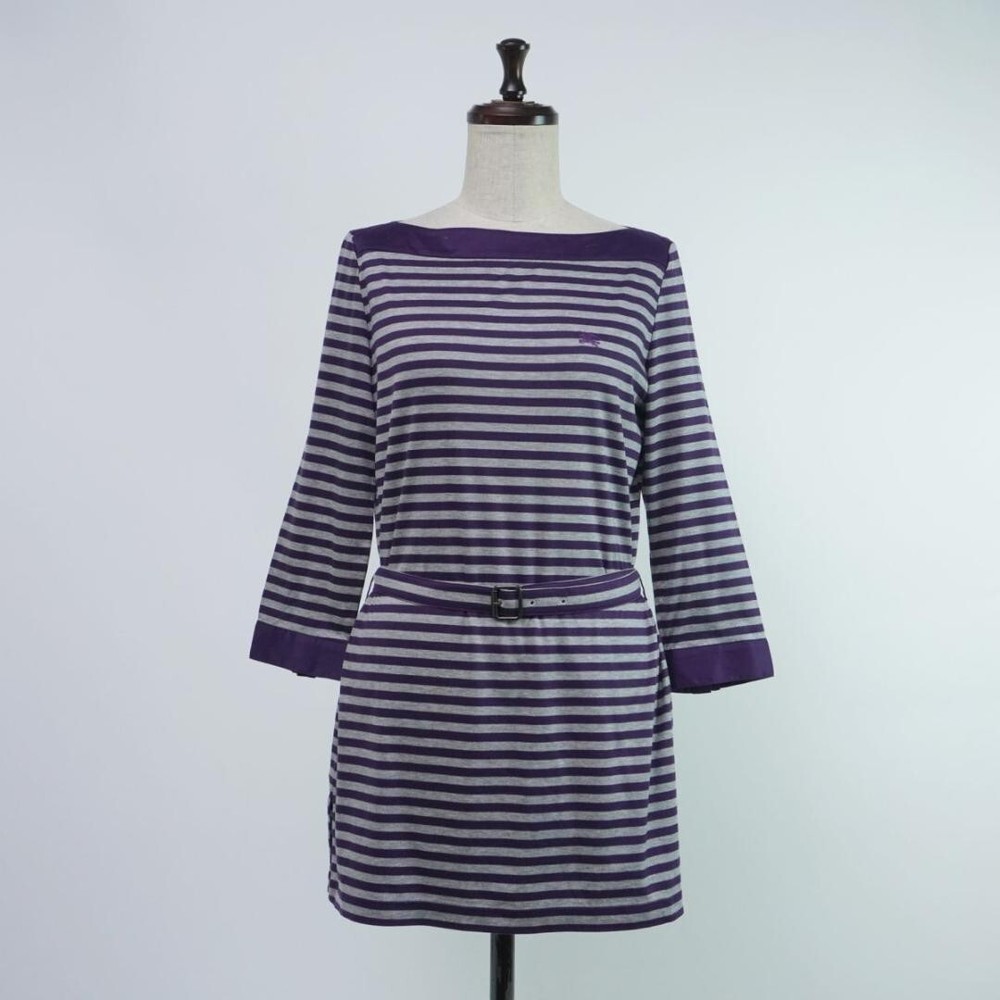 Burberry Belted Boat Neck 3/4 Sleeve Tunic Border Purple Women Size 1/XS-S Used