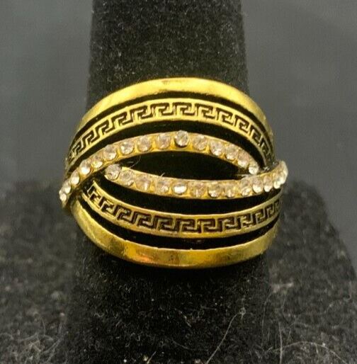Vintage Antique Gold Tone Rhinestone Cocktail Ring - Size 7