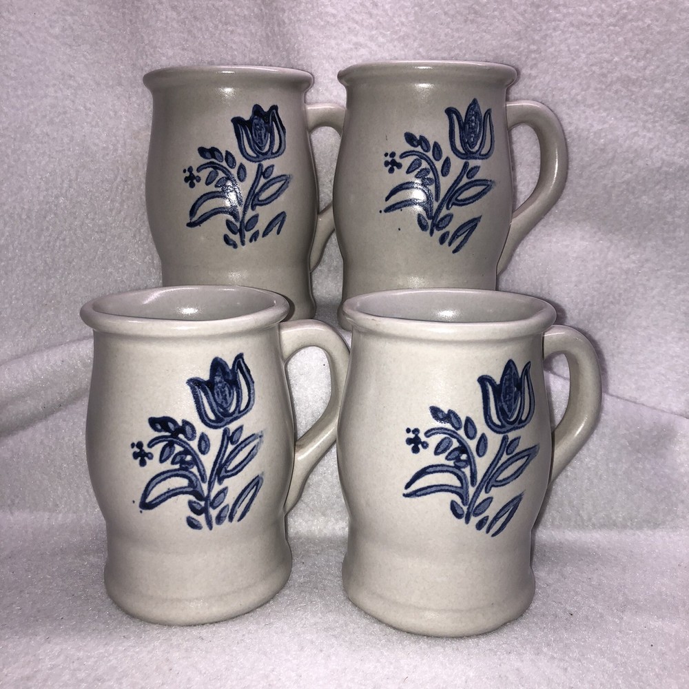 Pfaltzgraff Yorktowne Tulip Design Stoneware Mugs Set of 4 Vintage USA 282Y