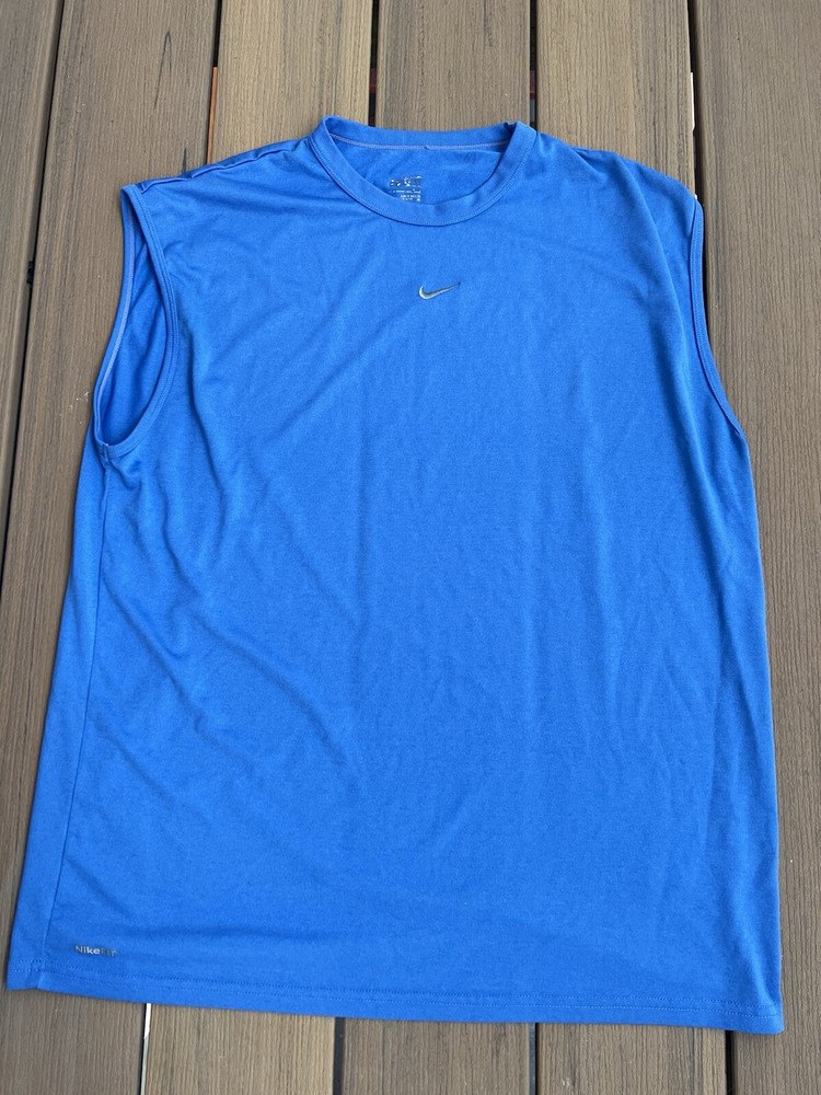 Vtg Nike Fit Dry Tank Top Muscle T Mens L Center Swoosh Blue Training Activewear