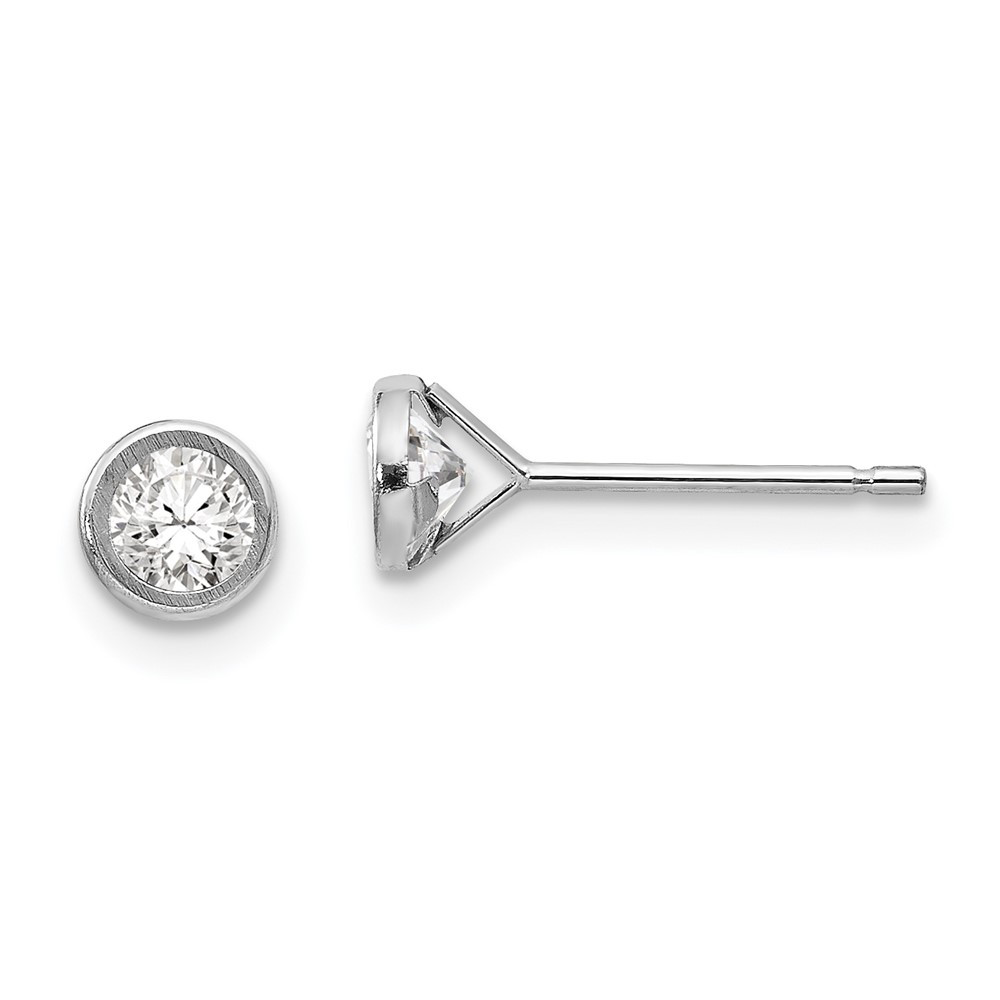14k White Gold 4mm Bezel Set Cubic Zirconia Post Stud Earrings 0.19gm L-4 mm