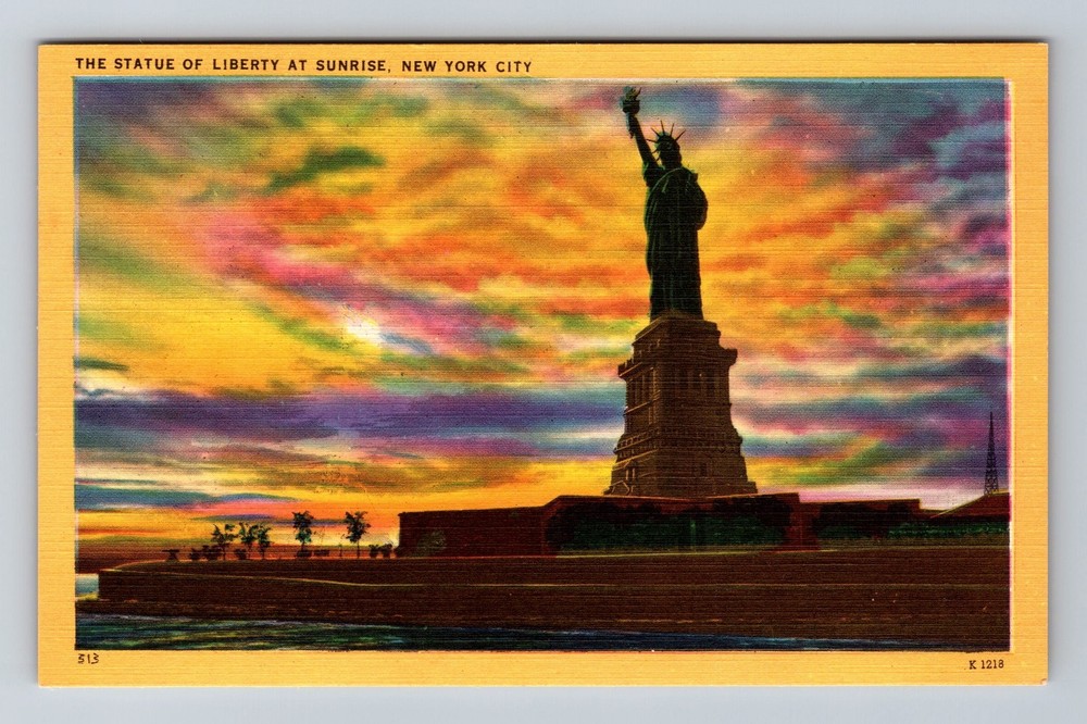 Vintage NYC Statue of Liberty sunrise postcard standard size