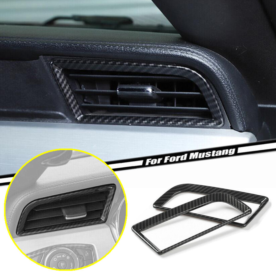 For 15-22 Ford Mustang Carbon Fiber Front Side Air Vent Outlet Frame Cover Trim