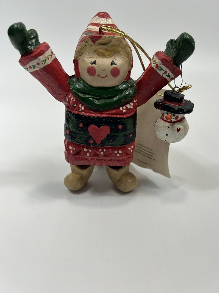 House of Hatten Child in Sweater With Snowman Ornament Figurine 6 Inch  1993