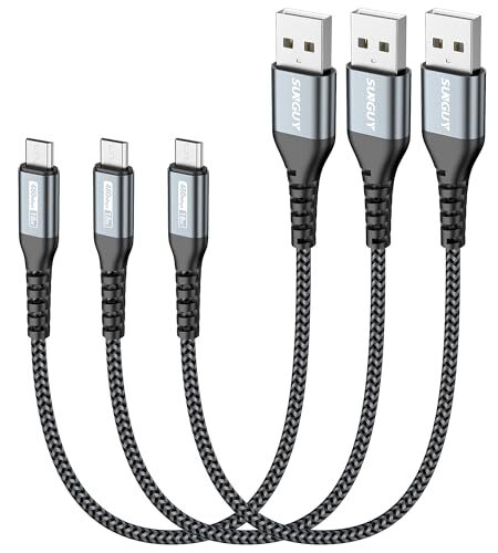SUNGUY 1FT 3-Pack 18W Fast Charging Micro USB Cable Short USB to Micro USB