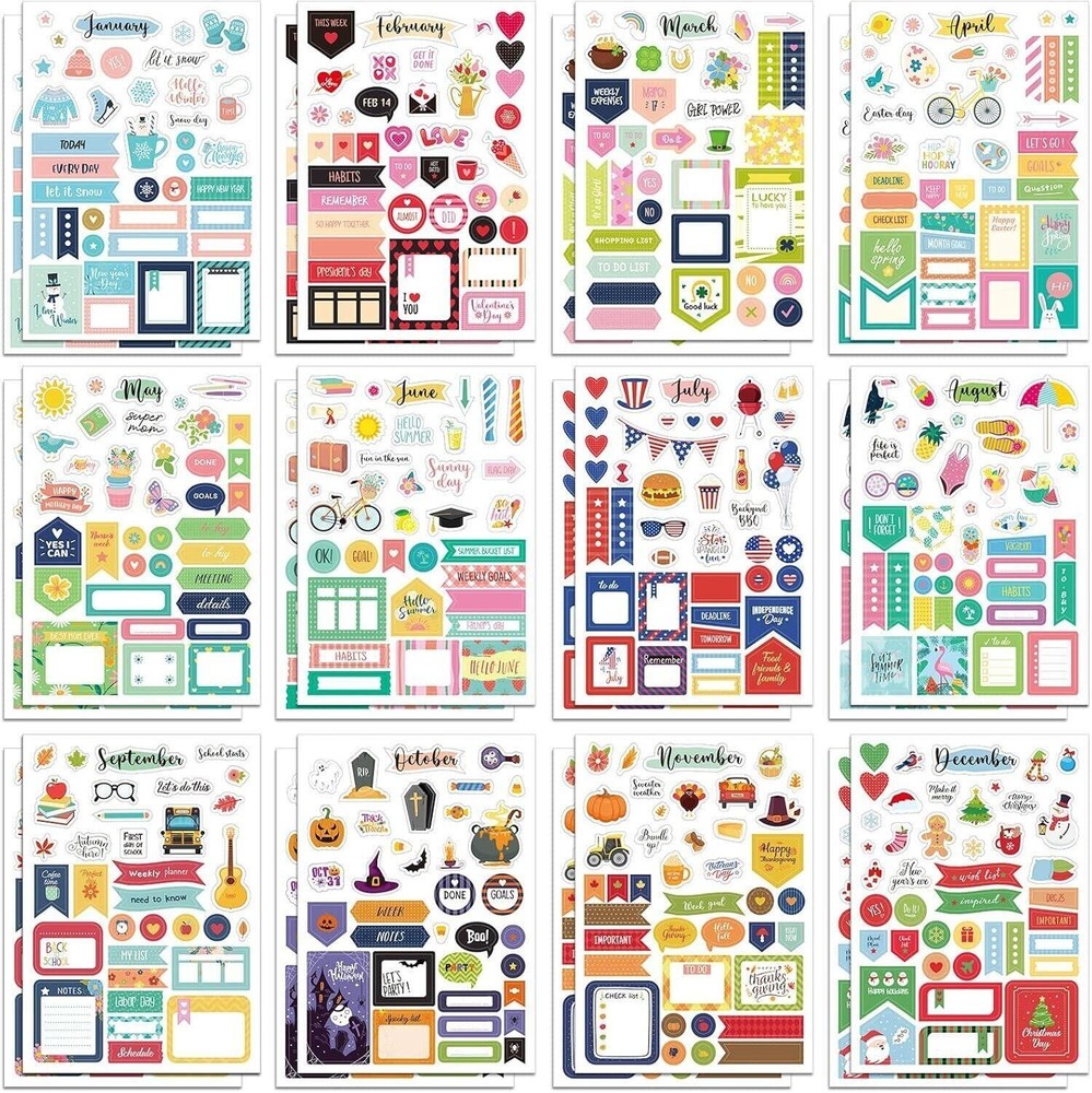 24 Sheets Holiday Stickers Seasonal Planner Calendar Stickers Monthly Seasonal