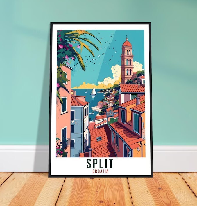 Split Travel Print Croatia Wall Art Wall Hanging Home Décor