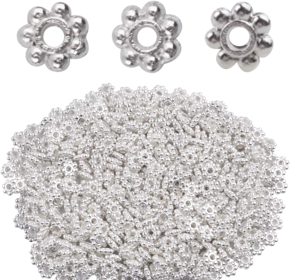 Bronagrand 500Pcs Metal Daisy Spacer Beads 4Mm for DIY Jewelry Making(Silver)