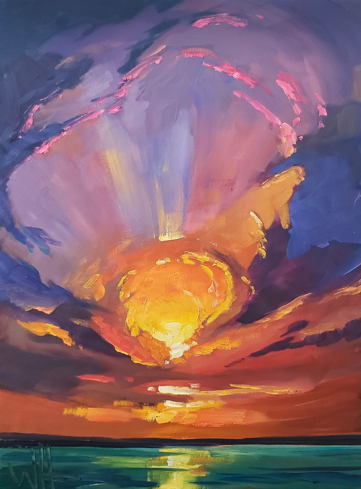 Impressionism Art Canvas PRINT Sunset Colorist Giclee Signed Hawkins Sky R41