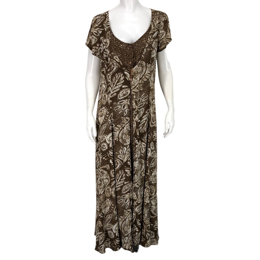 Vintage 90's Maxi Dress Womens 12 Layered Button Front Botanical Floral Flowy