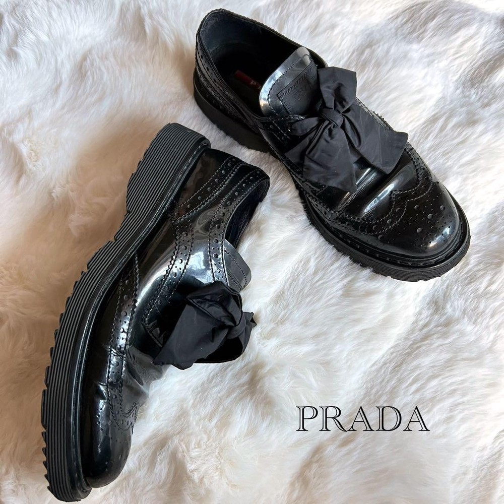 Prada Black Patent Leather Wingtip Loafers Women's US 4.5 22.5cm Pre-Owned