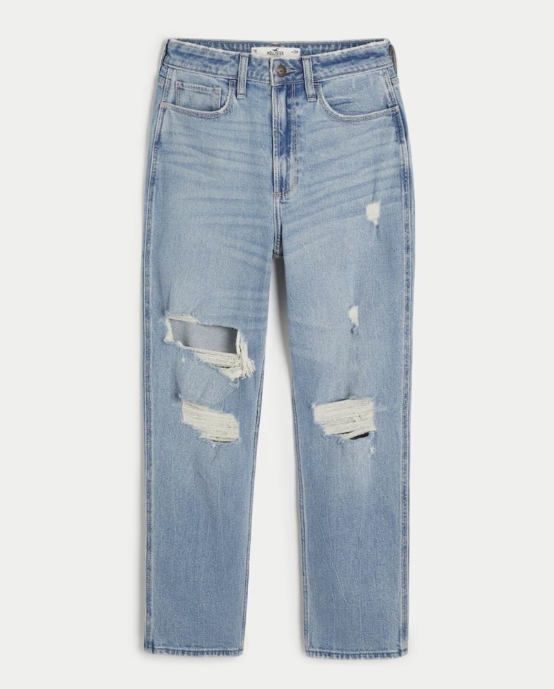 Hollister Curvy High-Rise Ripped Medium Wash Mom Jean, Size 15L, W32/L29