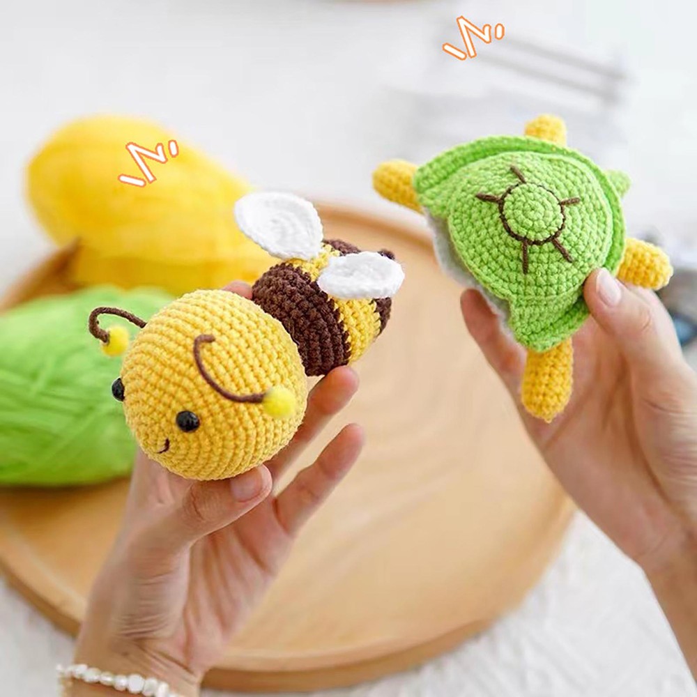 DIY Crochet Kit for Beginners Hand Knitting Animal Stuffed Toys Cute Bee Turtle