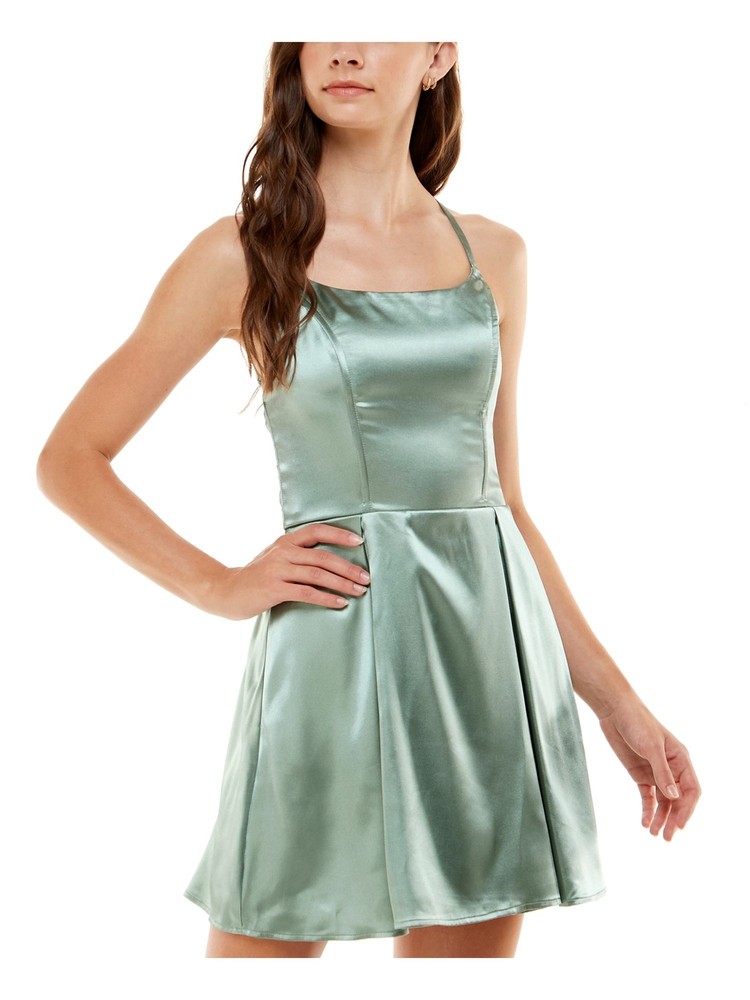 SPEECHLESS Womens Green Strappy-back Satin Tie Mini Dress 9