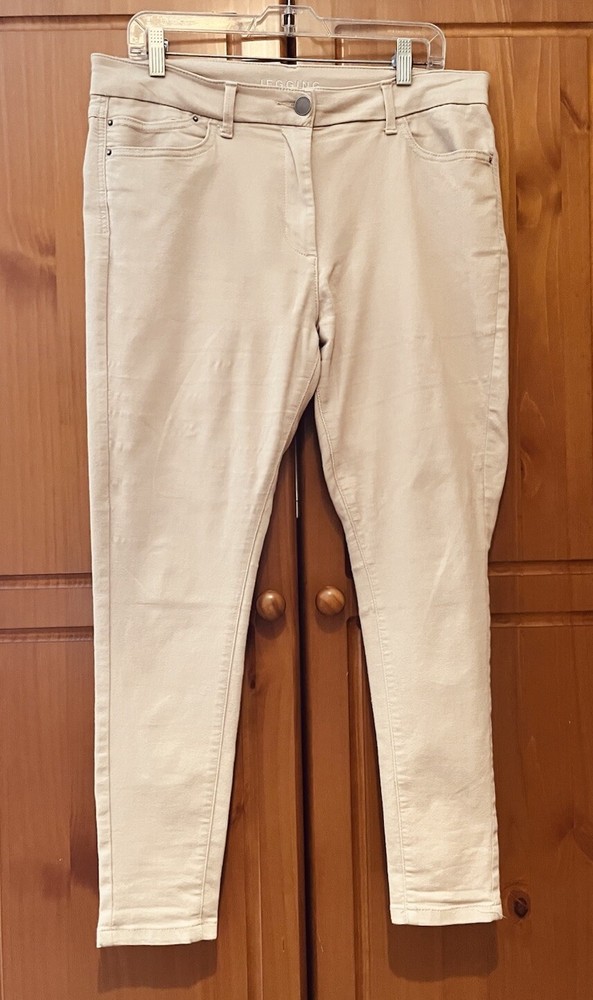 M&S Neutral Stretch Canvas High Waist Zip Up Jeggings UK16 Short L27