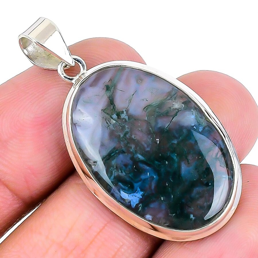 Natural Moss Agate 925 Sterling Silver Christmas Wedding Sister Gift Pendant