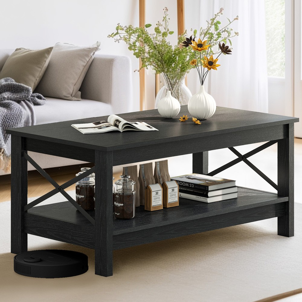 Wooden Coffee Table With Storage Shelf Compartment for Living Room Home Office