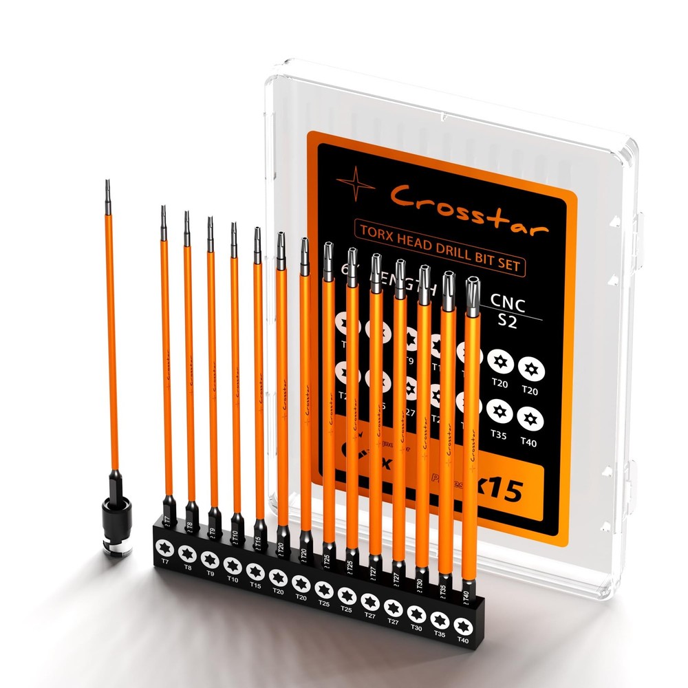 6PC Impact-Grade Long Torx Bit Set S2 Steel Tamper Proof TT7-TT40