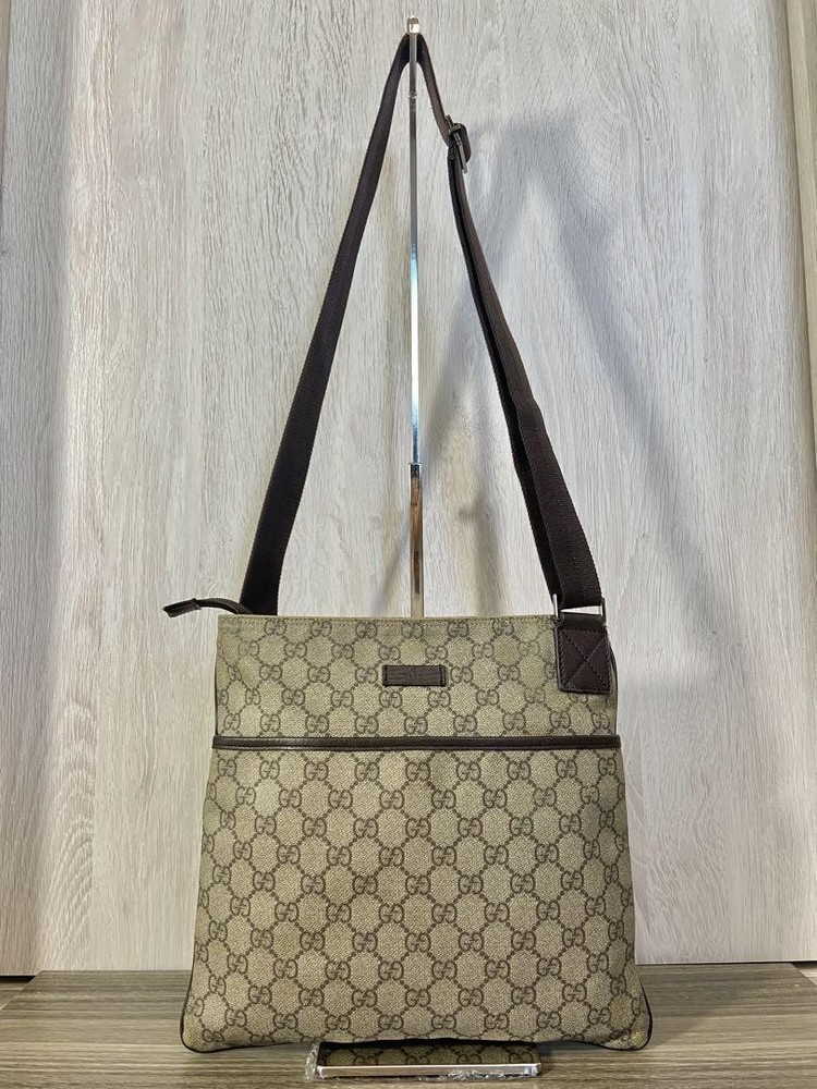 Gucci GG Supreme Beige Leather Logo Crossbody Shoulder Bag Pre-Owned