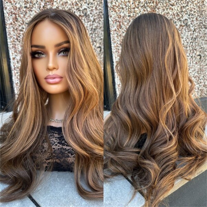 Ombre Caramel Brown Balayage 13x4 Lace Front Wigs 100% Human Hair Wig