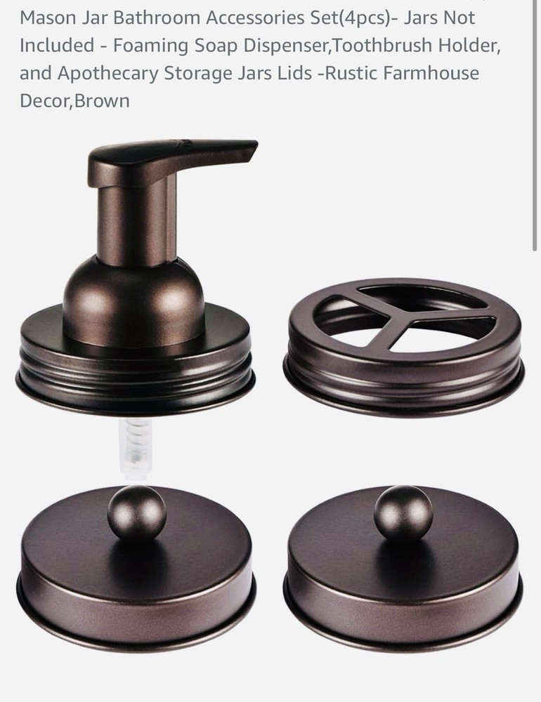 Mason Jar Bathroom Accessories Set(4pcs)- Jars Not Included - Foaming Soap Di...