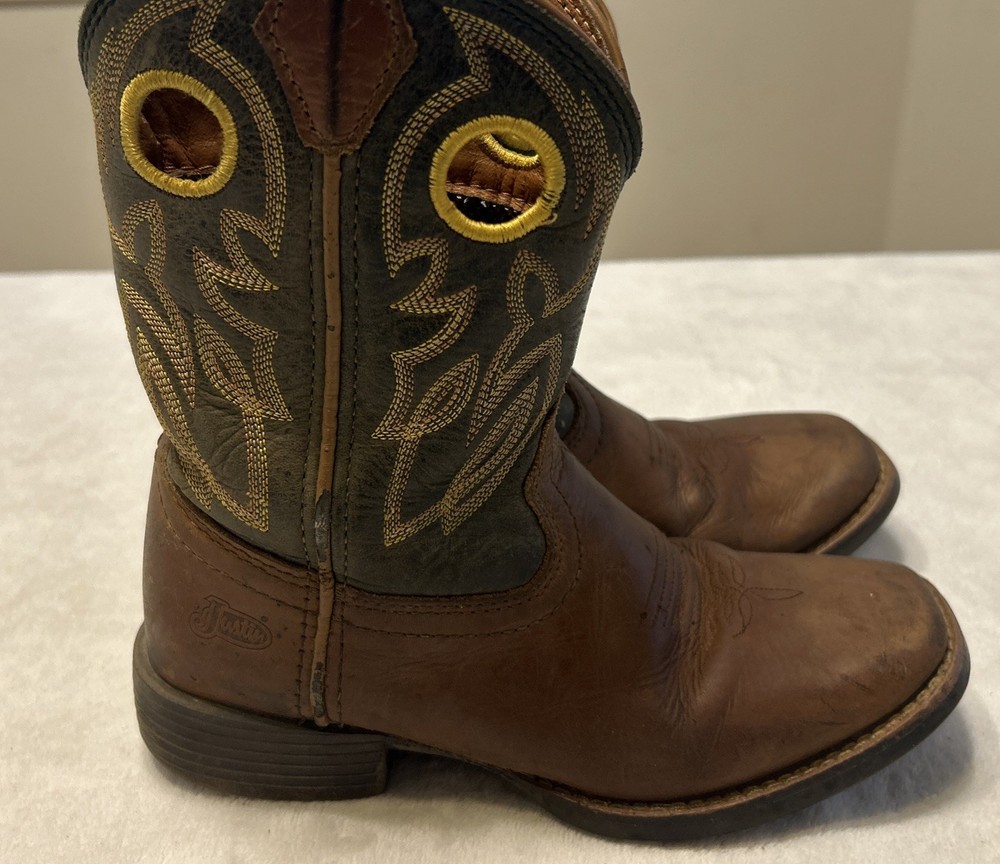 Justin Boots Boys Size 1 D Bowline Square Toe Western Pull On Cowboy Western
