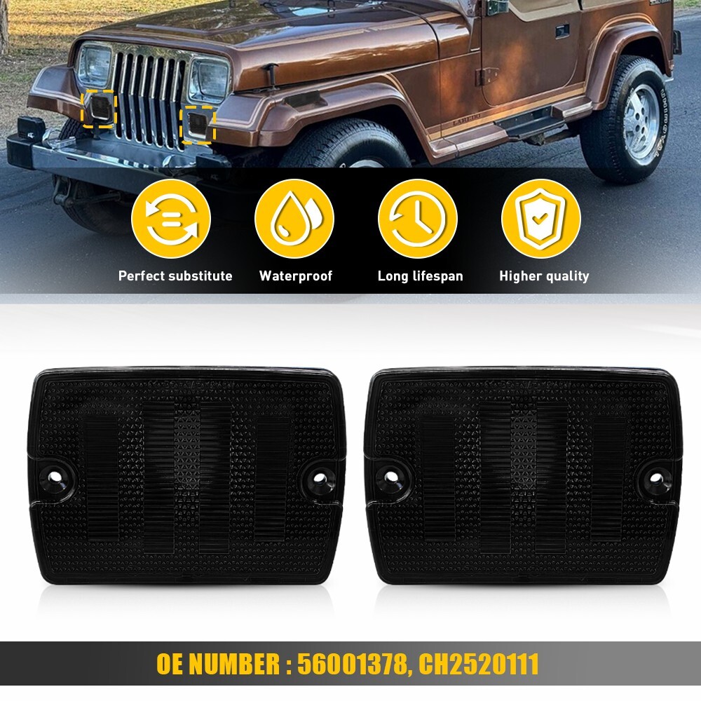 Smoked Len Turn Signal Housings for 1987-1995 Jeep Wrangler YJ 56001378 Pair