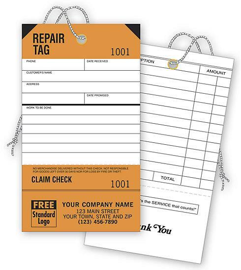 Repair Tags, Service, Detachable Claim Check Nebs-Deluxe No. D304