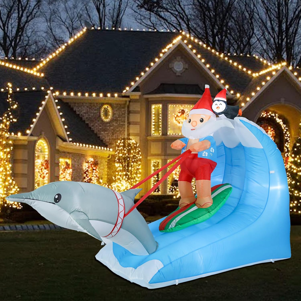 7.55FT Christmas Inflatables Santa Surfing 2025 NEW LED Outdoor Decoration