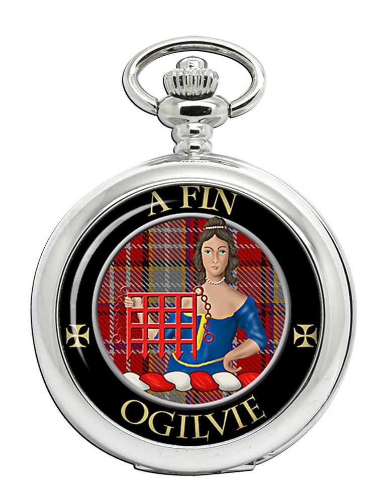 Ogilvie Scottish Clan Engraved Pocket Watch with Chain