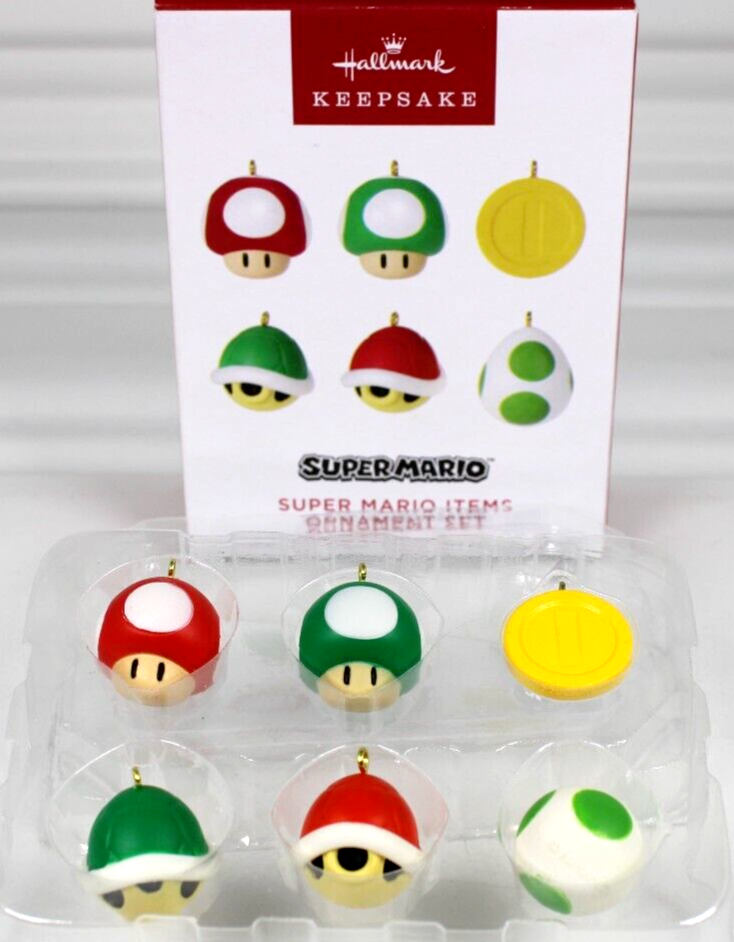 HALLMARK 2022 SUPER MARIO ICON ITEMS MINIATURE CHRISTMAS ORNAMENTS SET OF 6 NEW