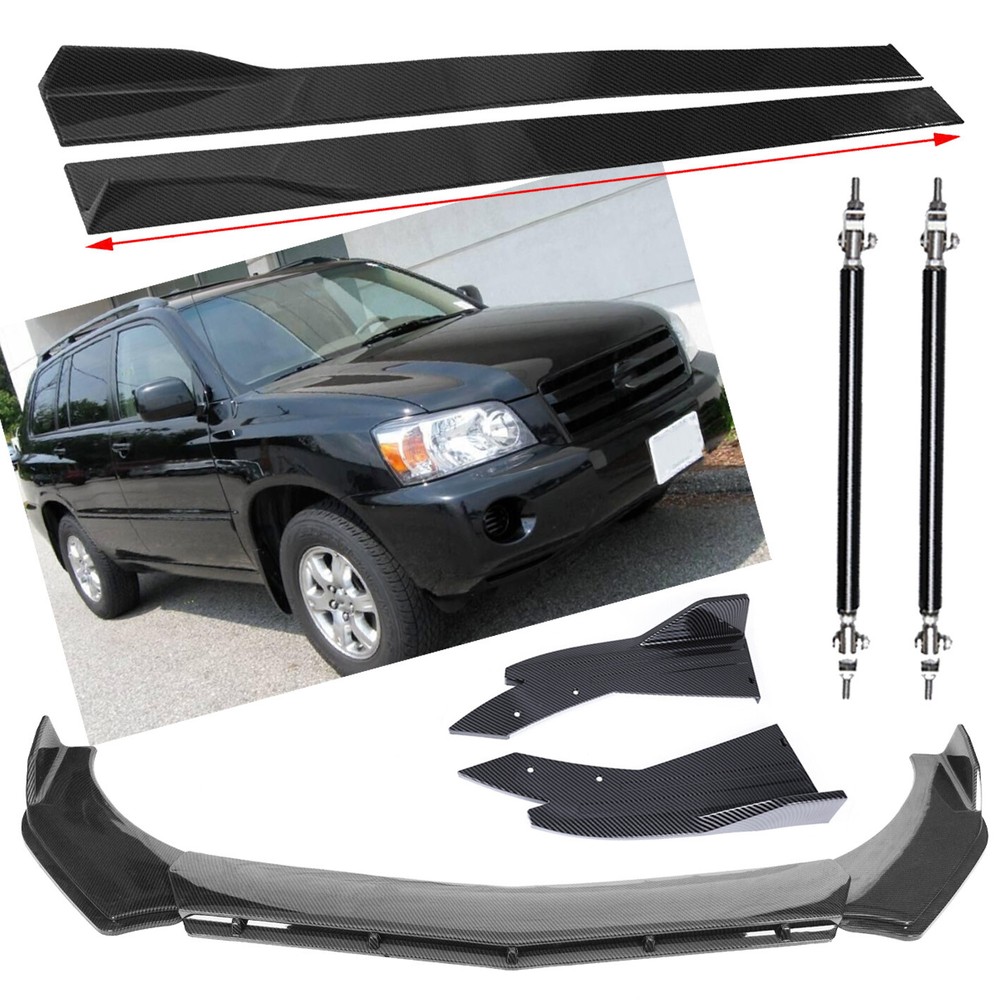 Carbon Fiber For Toyota Highlander Front Bumper Lip Splitters Side Skirt Bod Kit