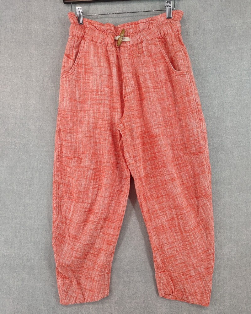 Free People Womens XS Orange Boho Linen Rayon Loose Pants