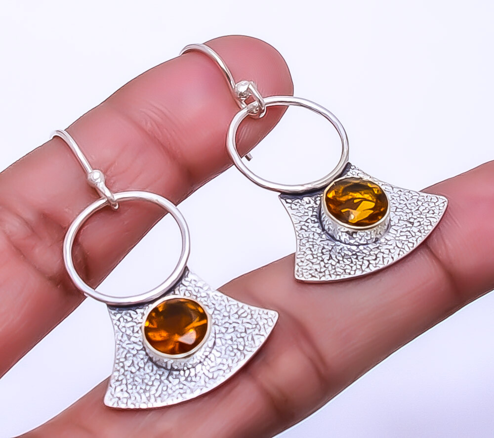 Citrine 925 Sterling Silver Textured Basket Earrings 1.68 Inches E_9320_101_1