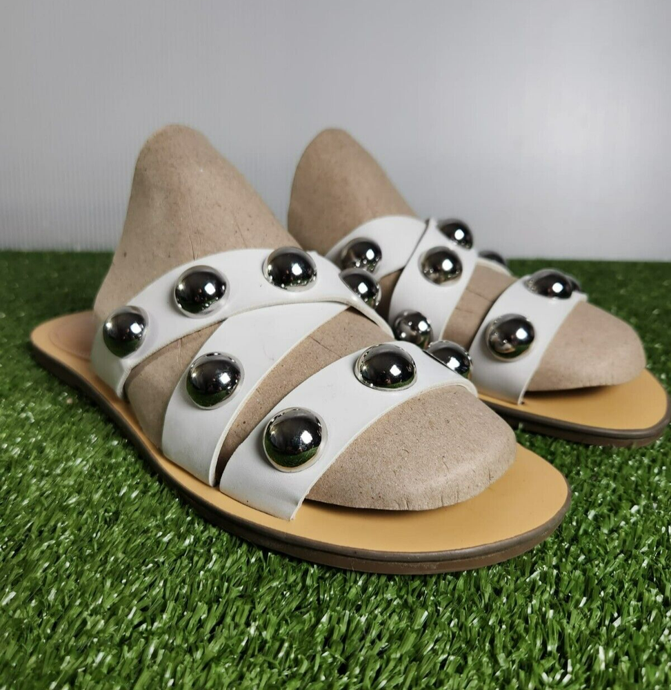 Marc Fisher Bryte 2 Womens Slip On Sandals Size 8.5M White Studded Open Toe Slides