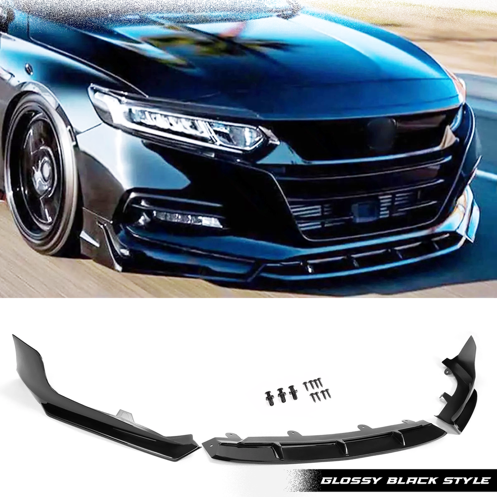 Glossy Black 3PCS Front Bumper Lip Splitter Spoiler For 2018-2020 Honda Accord Sport