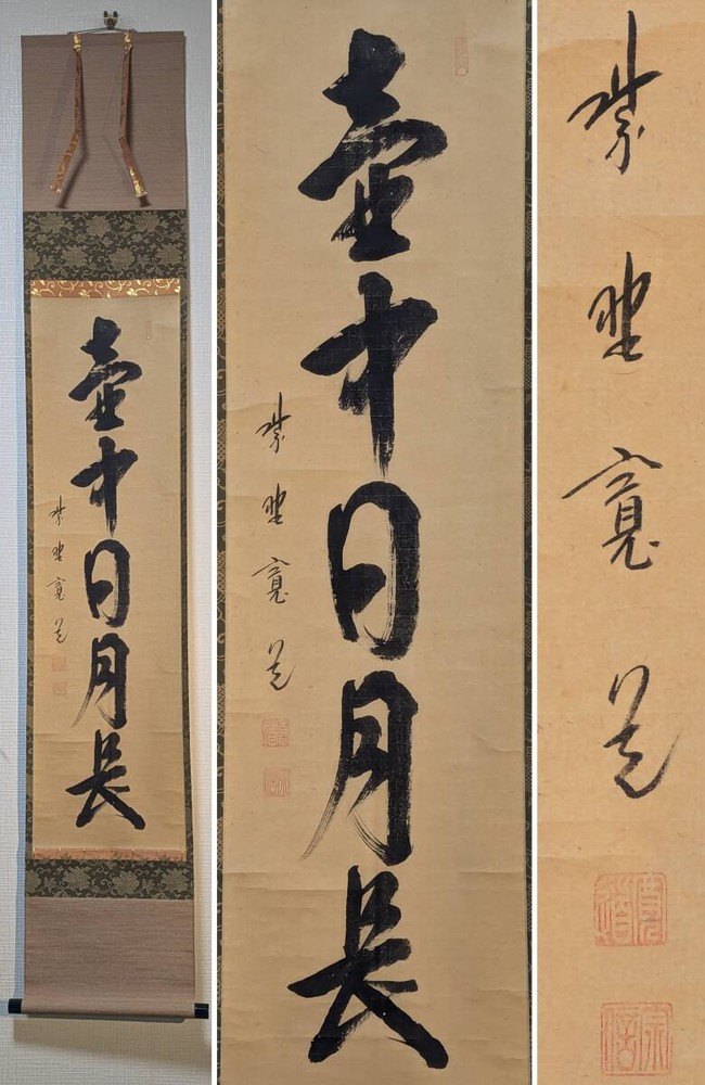 Un pergamino colgante brillante, libro de una línea, potente trabajo de palabras zen con pincel fuerte