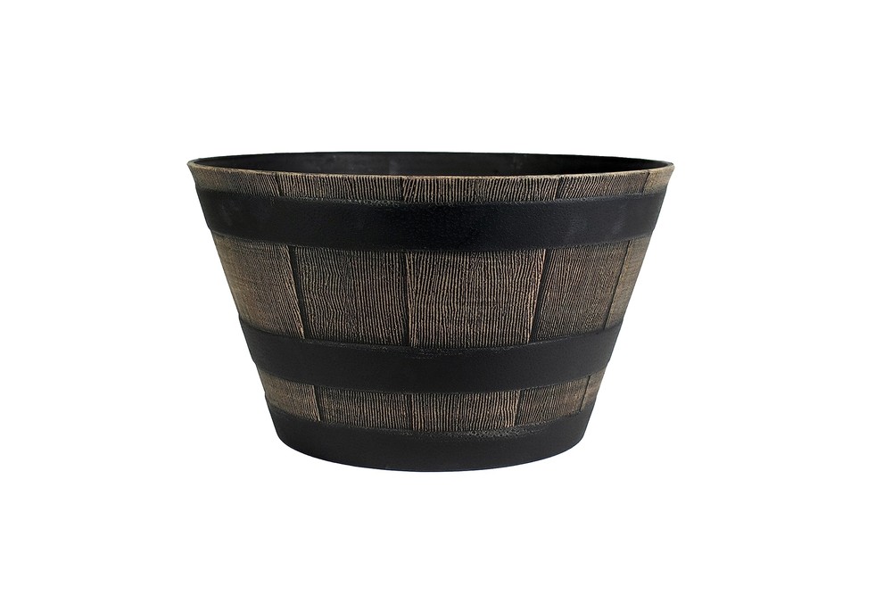15.5 Inch Whiskey Barrel Planter - Weather Resistant Resin Plant Pot for Indo...