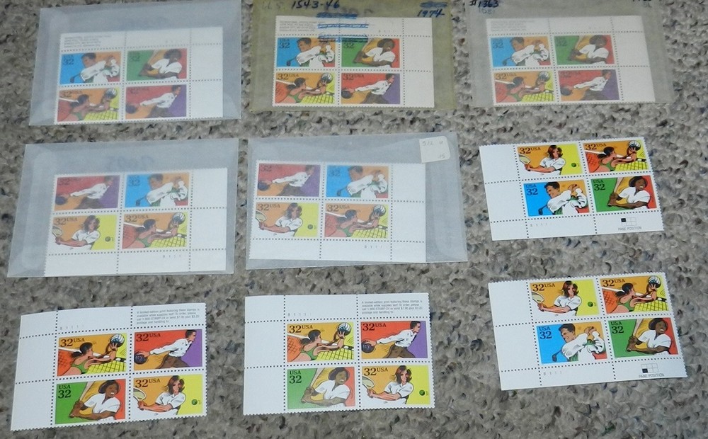 Unused Stamp lot of 8 Scott #2961 Recreational Sports - 32 cent Plate Blocks