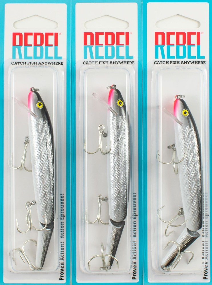 (LOT OF 3) REBEL JOINTED MINNOW 7/16OZ J2001S SILVER BLACK D7304