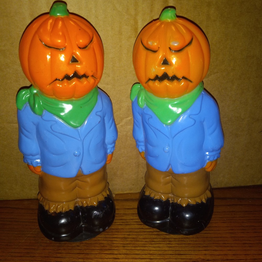 2 VTG  General Foam Empire Halloween Pumpkin Scarecrow Blow Mold  Light Topper