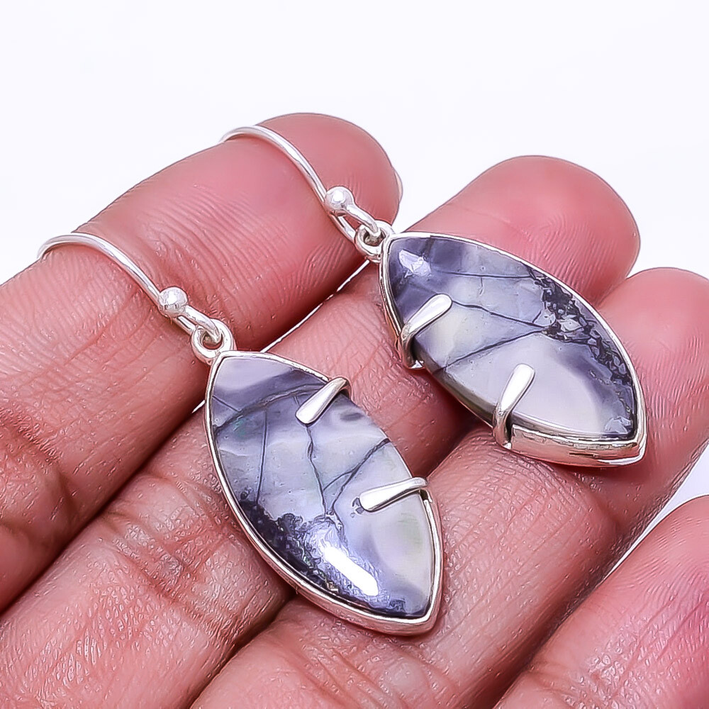 Natural Mayan Porcelian Jasper -Mexico 925 Sterling Silver Earring 1.76