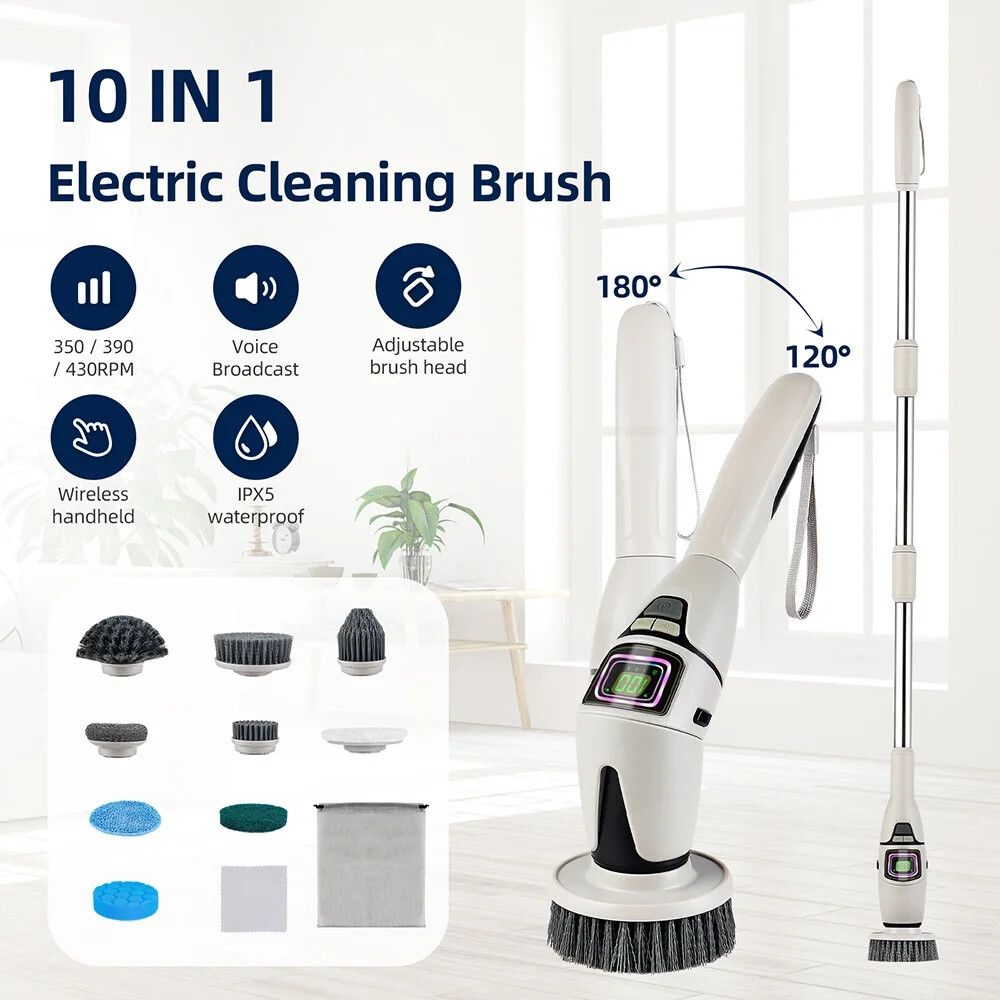 10IN1 Cleaning Brush Electric Spin Scrubber Rotating Floor Windows Brush Cleaner
