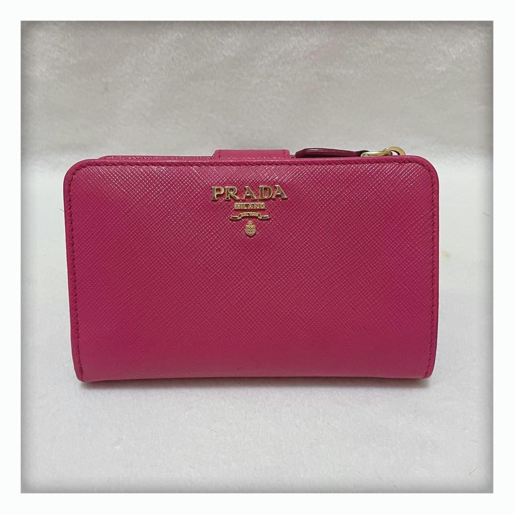 Prada Saffiano Leather Pink Compact Bifold Wallet Preowned