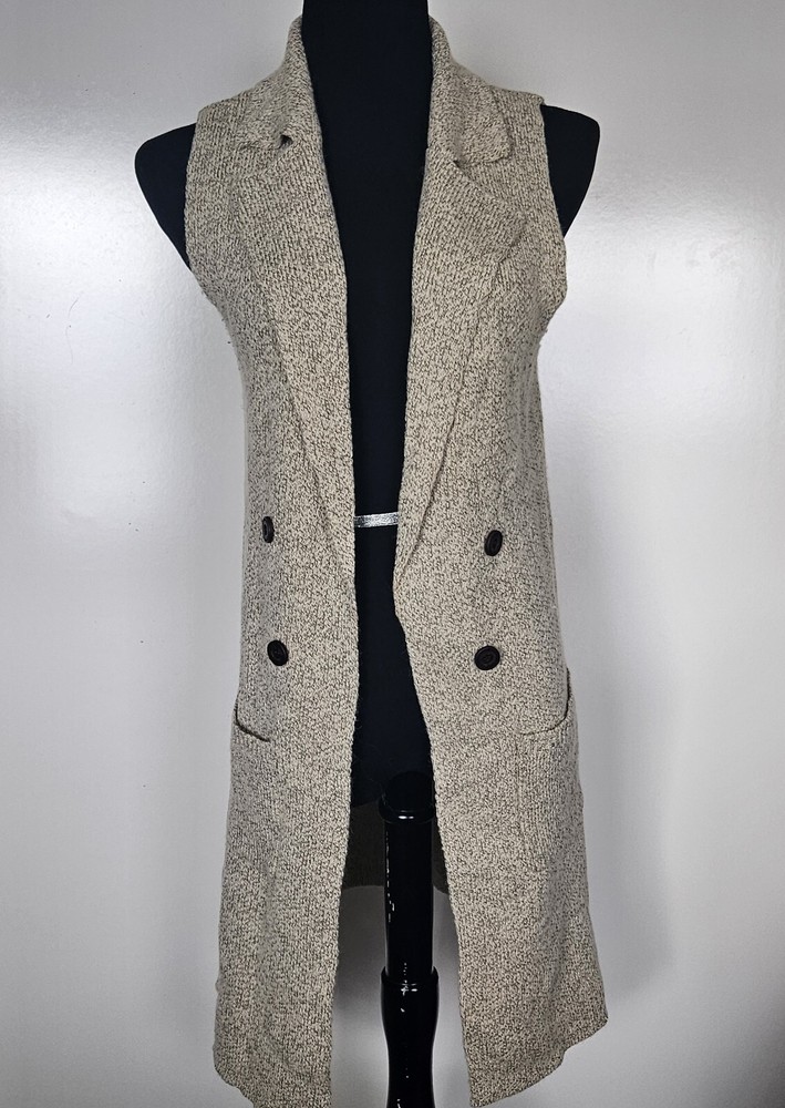 Love Tree Womens Medium Open Front Long Sweater Vest Cardigan Waistcoat Boho