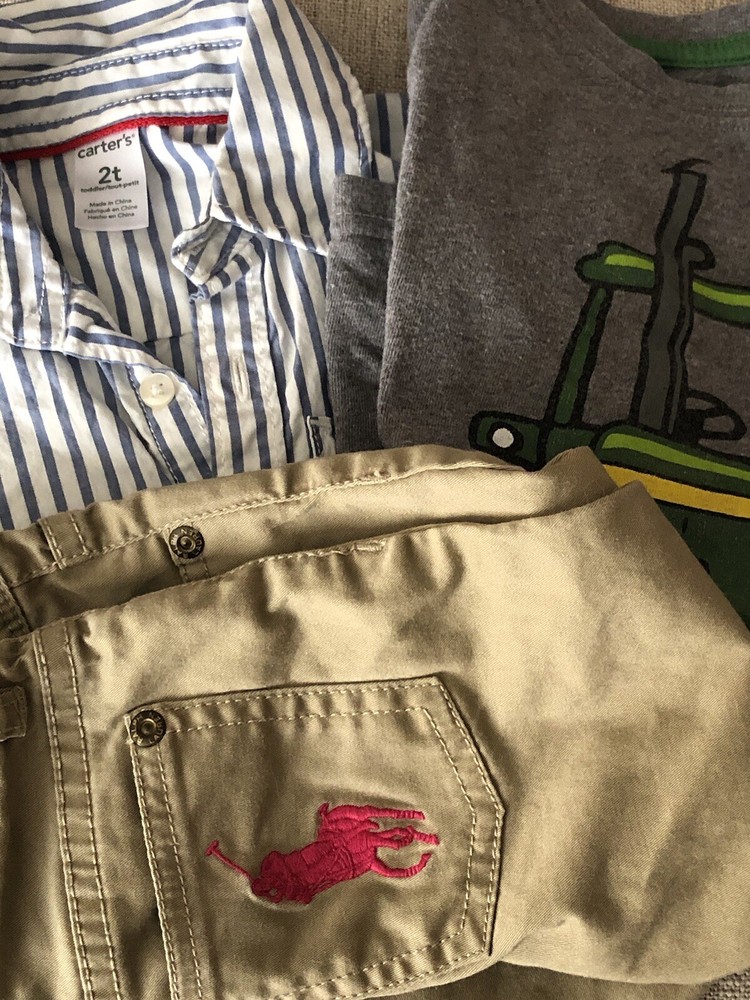 2T Boys Long Sleeve Shirt, Polo Pants, John Deer Tractor Shirt
