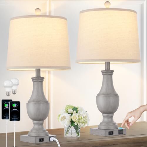 Farmhouse Table Lamps Set of 2, Rustic 25